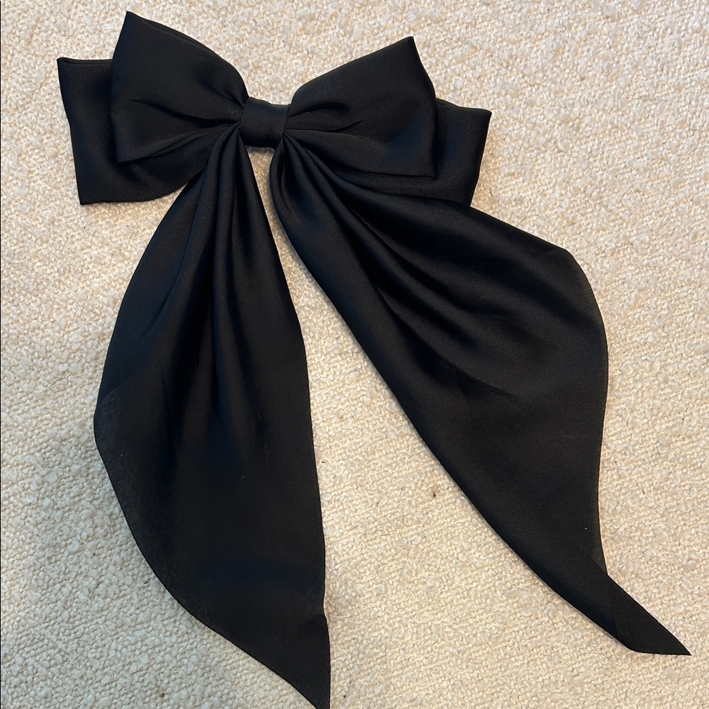 Free People Black Satin Hair Bow with Draped Tails